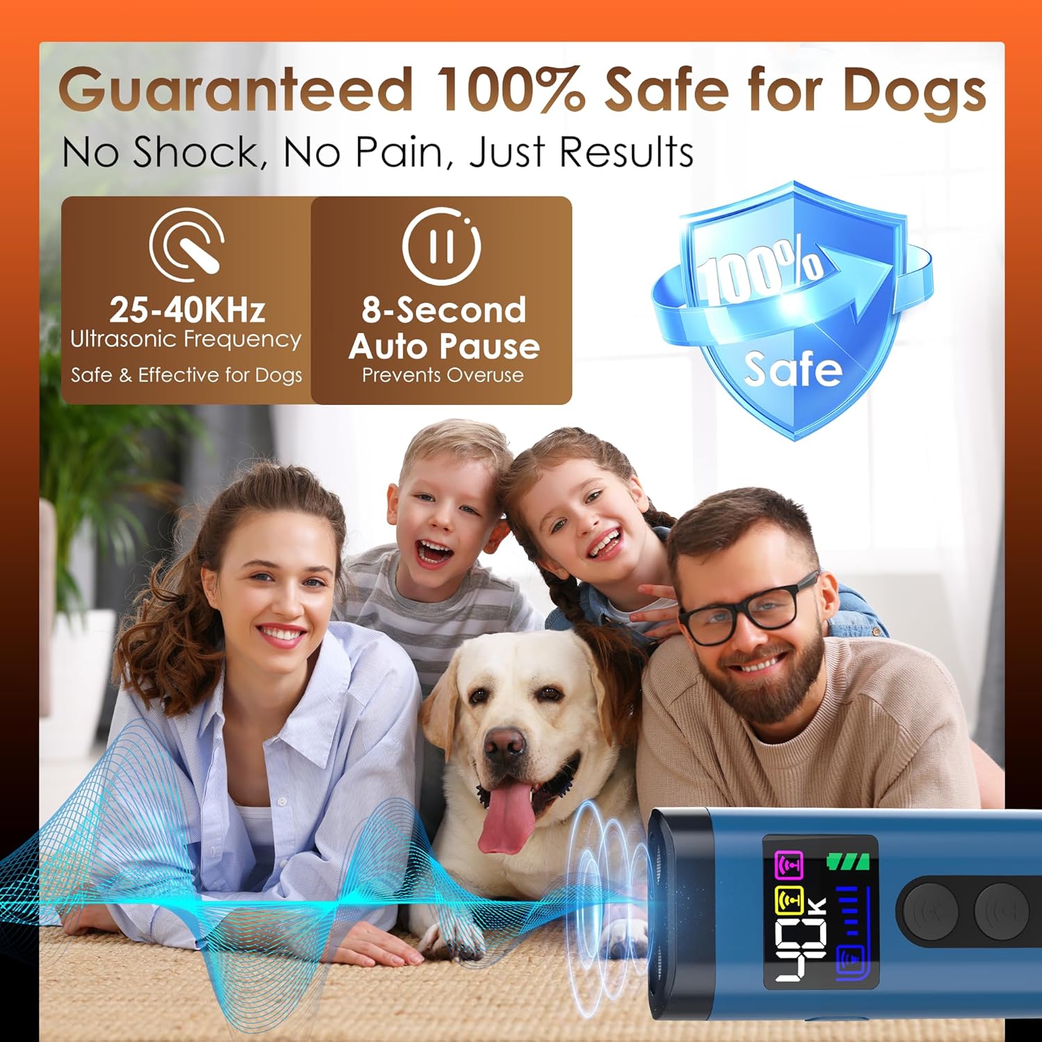 Dog Bark Deterrent Device – 65FT Range Anti Barking Device for Dogs, Stops Neighbor’s Dog Barking with 3 Ultrasonic Frequencies (25/30/40kHz) & 5 Sound Modes, for Indoor & Outdoor Training